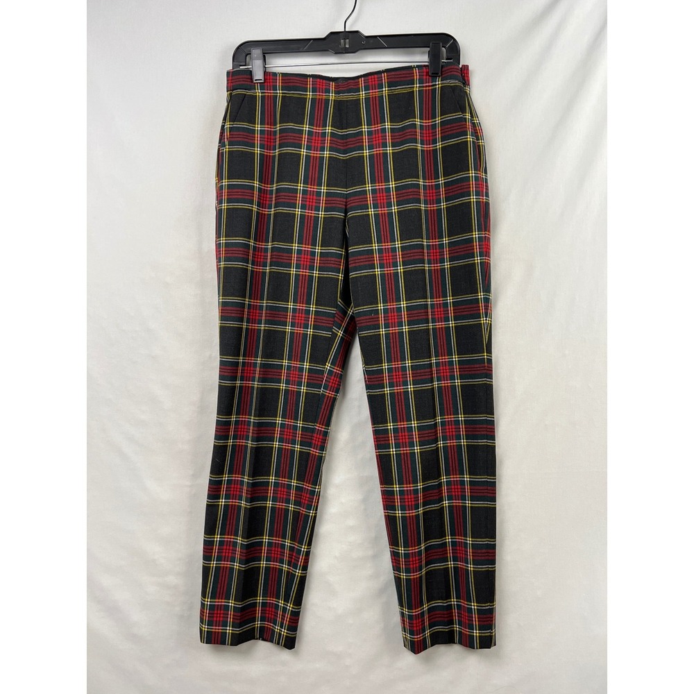 J.Crew Tartan Plaid Wool Blend Slim Trousers Womens 6 Green Red Side Zip Holiday
